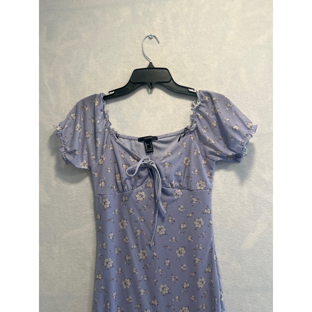 Forever 21 Floral Mini Dress Purple White Tie Front Ruched Bodycon Small